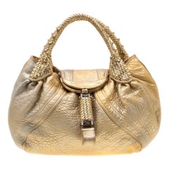 Used Fendi Gold Holographic Textured Leather Spy Bag