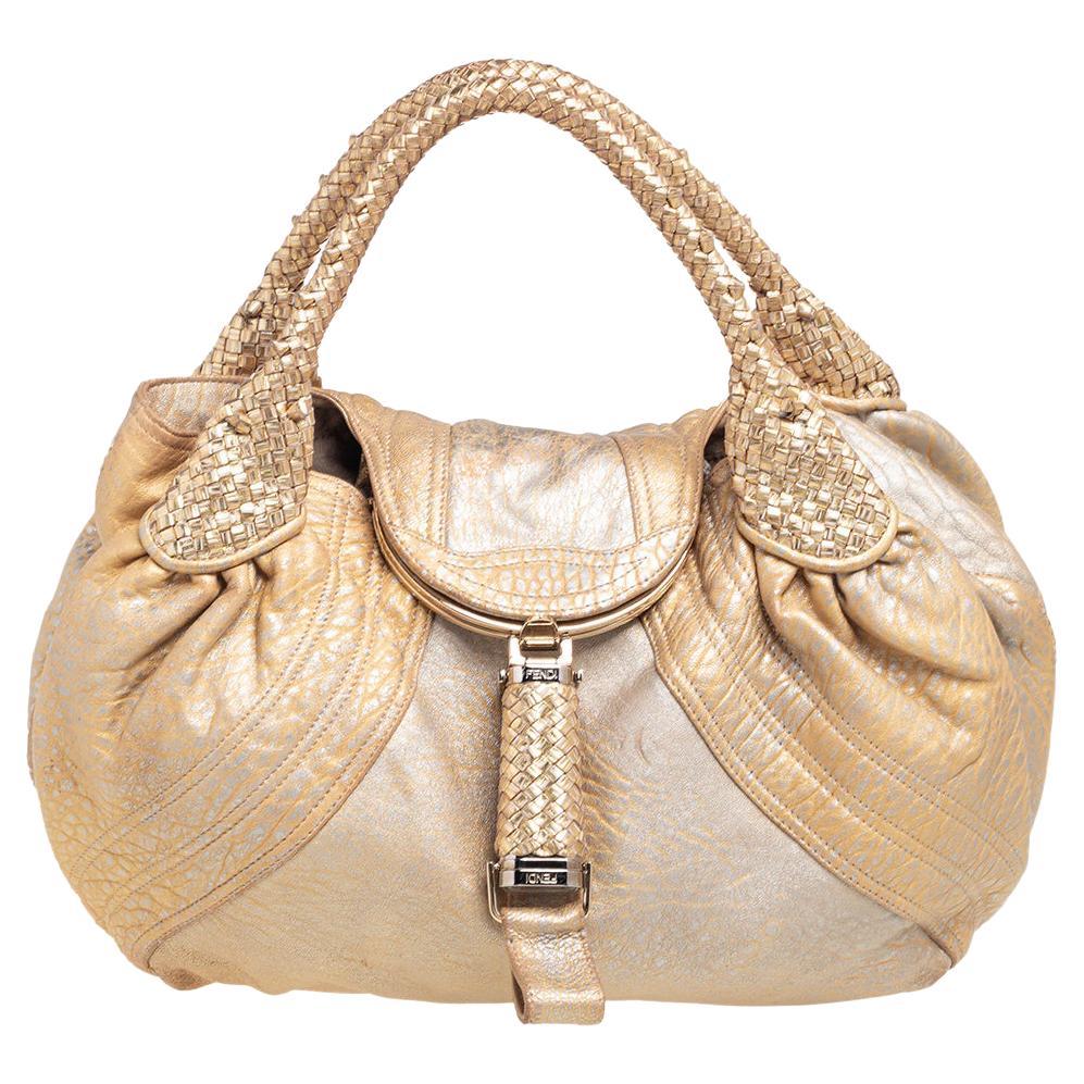 Fendi Gold Holographic Textured Leather Spy Bag at 1stDibs