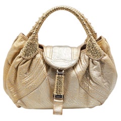 Used Fendi Gold Holographic Textured Leather Spy Bag