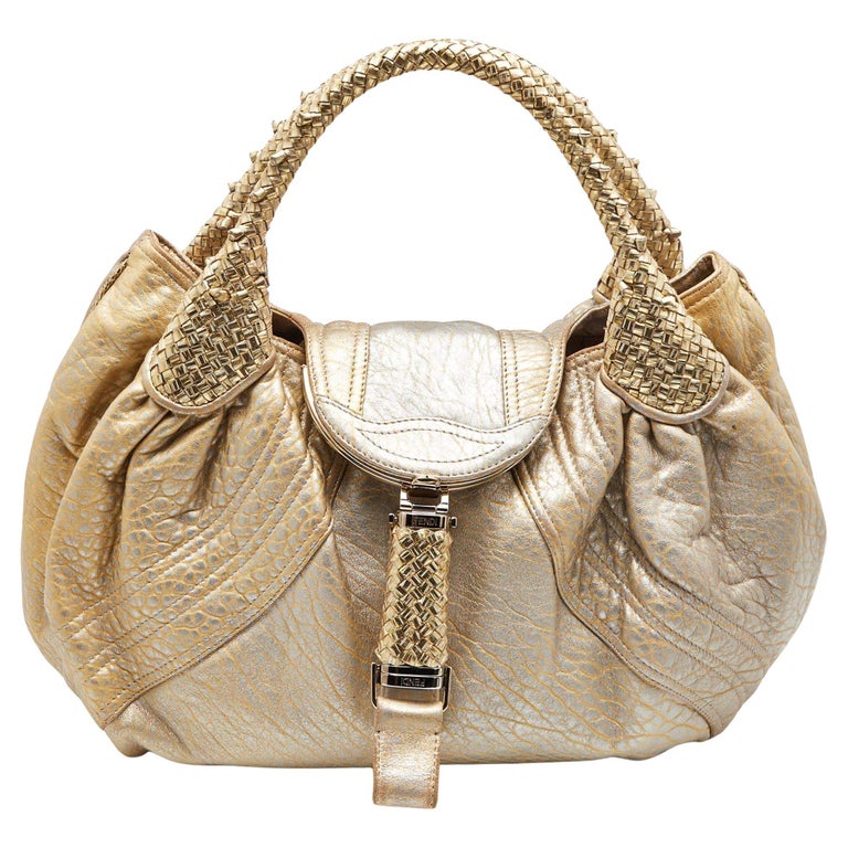 FENDI Peekaboo Gold Grained Leather Bag For Sale at 1stDibs