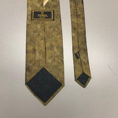 FENDI - Cravate en soie à rayures kaki doré