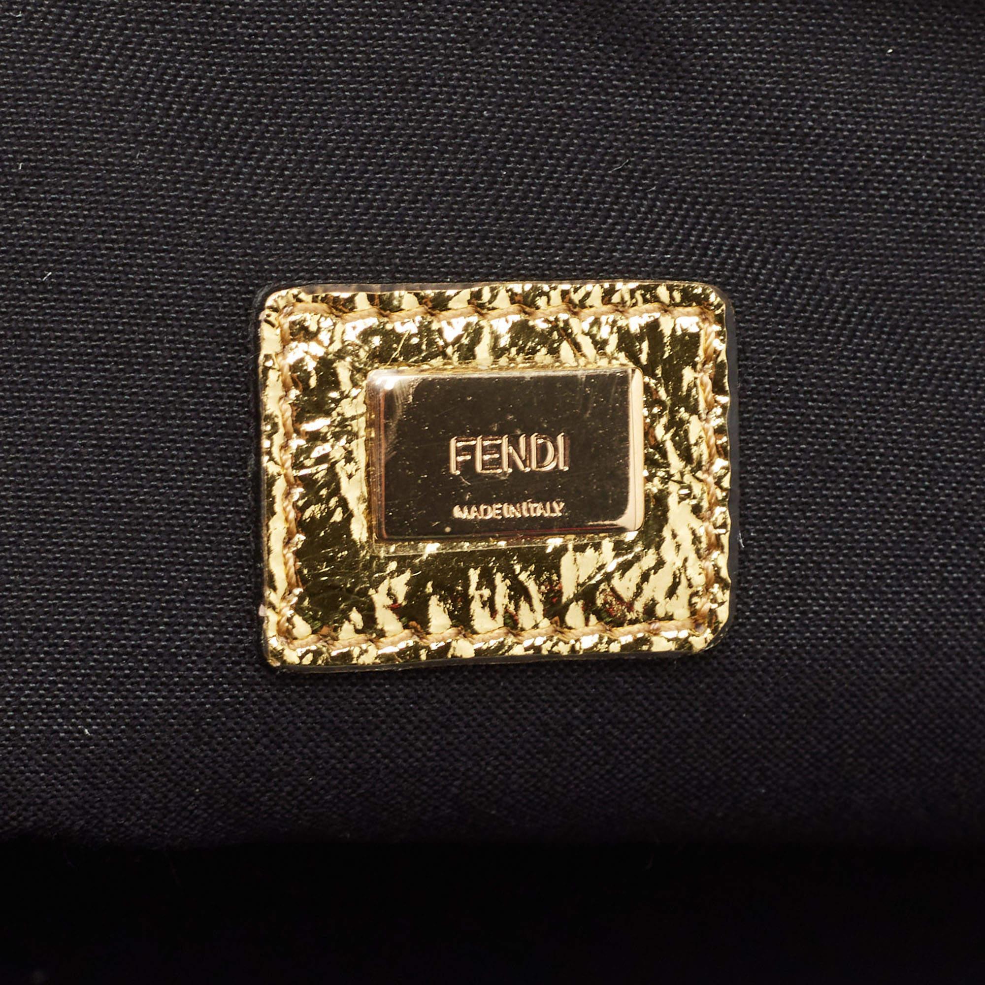 Women's Fendi Gold Laminated Leather Large Flat Pouch