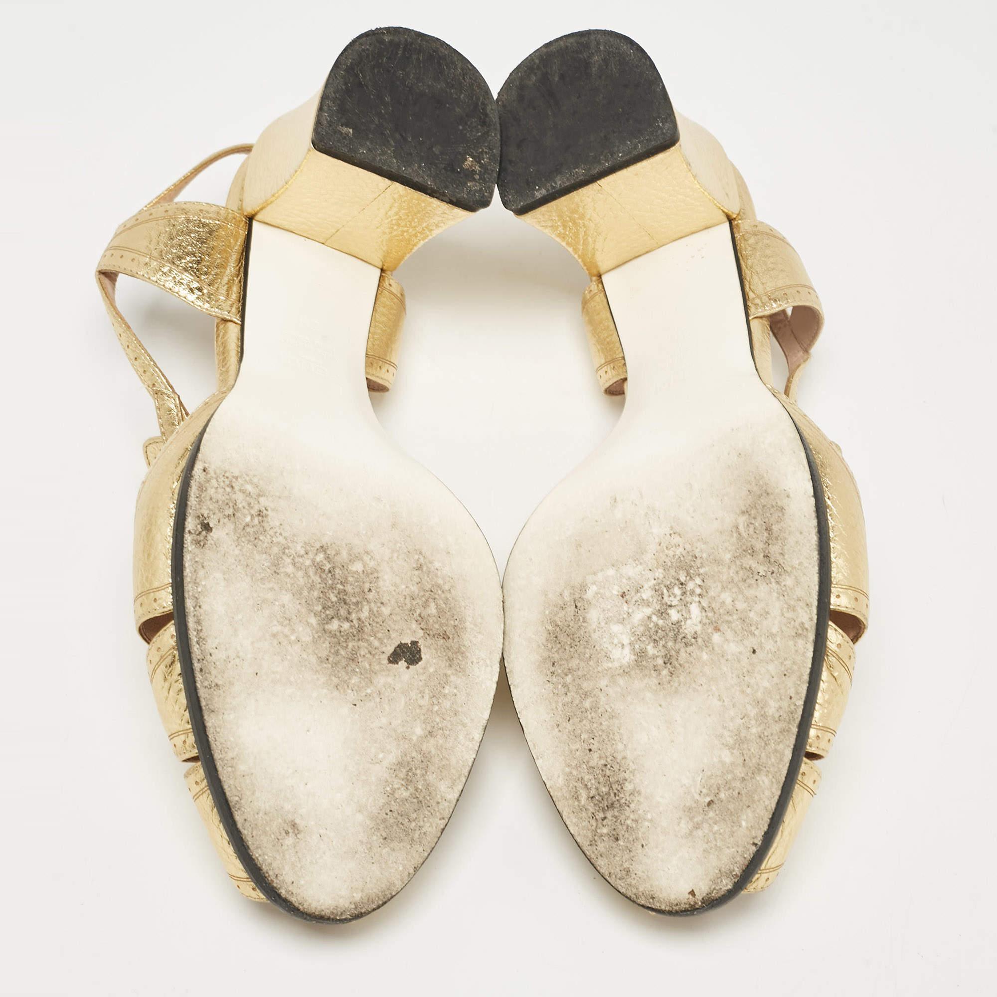 Fendi Gold Leather Block Heel Ankle Strap Sandals Size 39 2