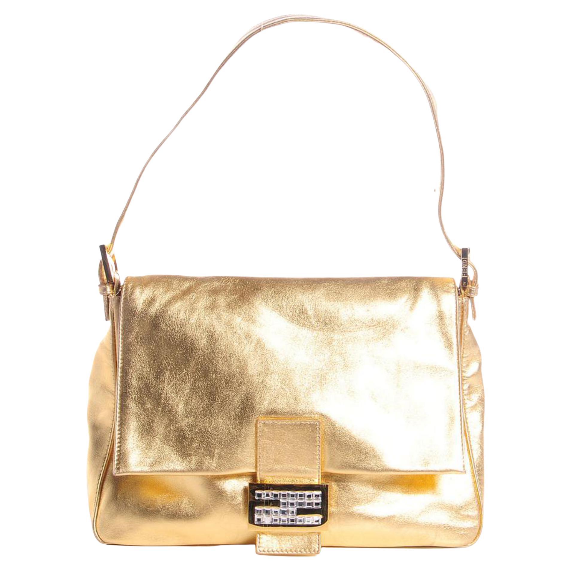 Fendi Gold Leather Crystal Mama Baguette 5F88a