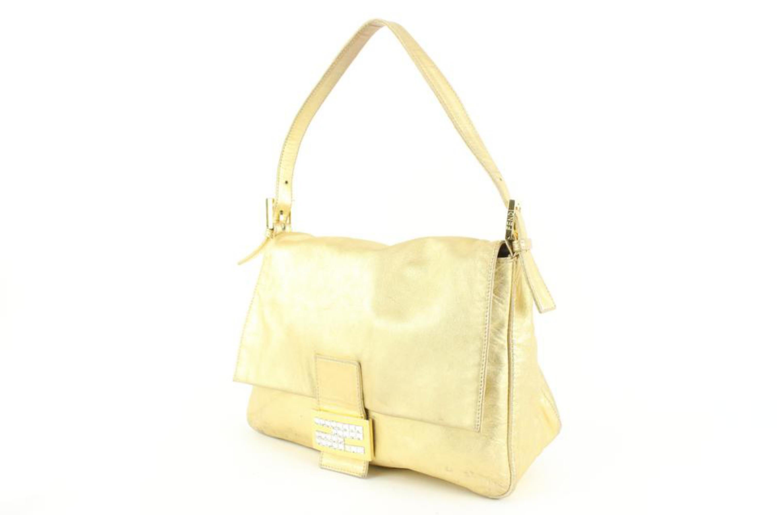 Fendi Gold Leather Crystal Mama Baguette 9f830a In Fair Condition In Dix hills, NY