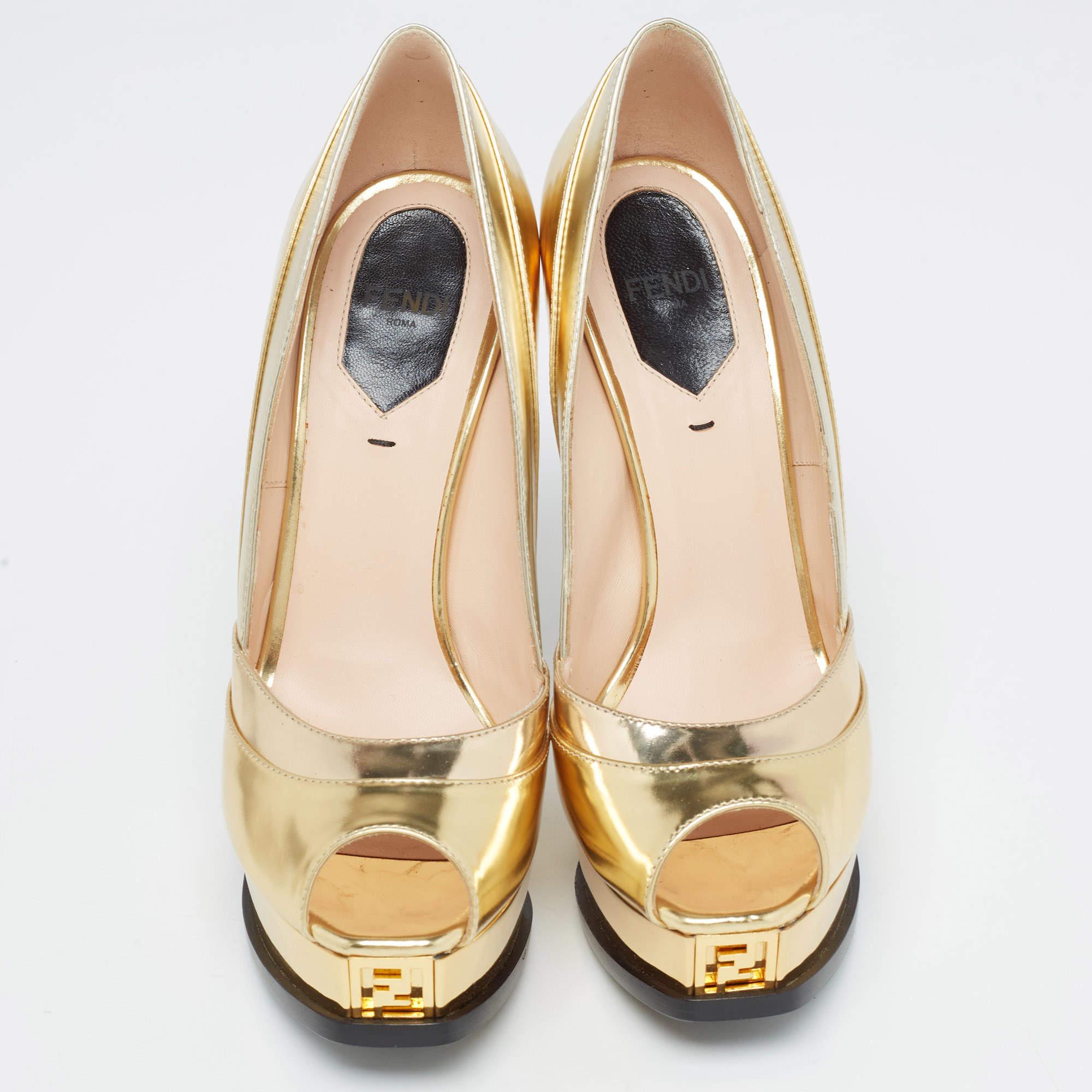 The fashion house’s tradition of excellence, coupled with modern design sensibilities, works to make these Fendi gold pumps a fabulous choice. They'll help you deliver a chic look with ease.

Includes: Original Dustbag, Original Box, invoice, extra