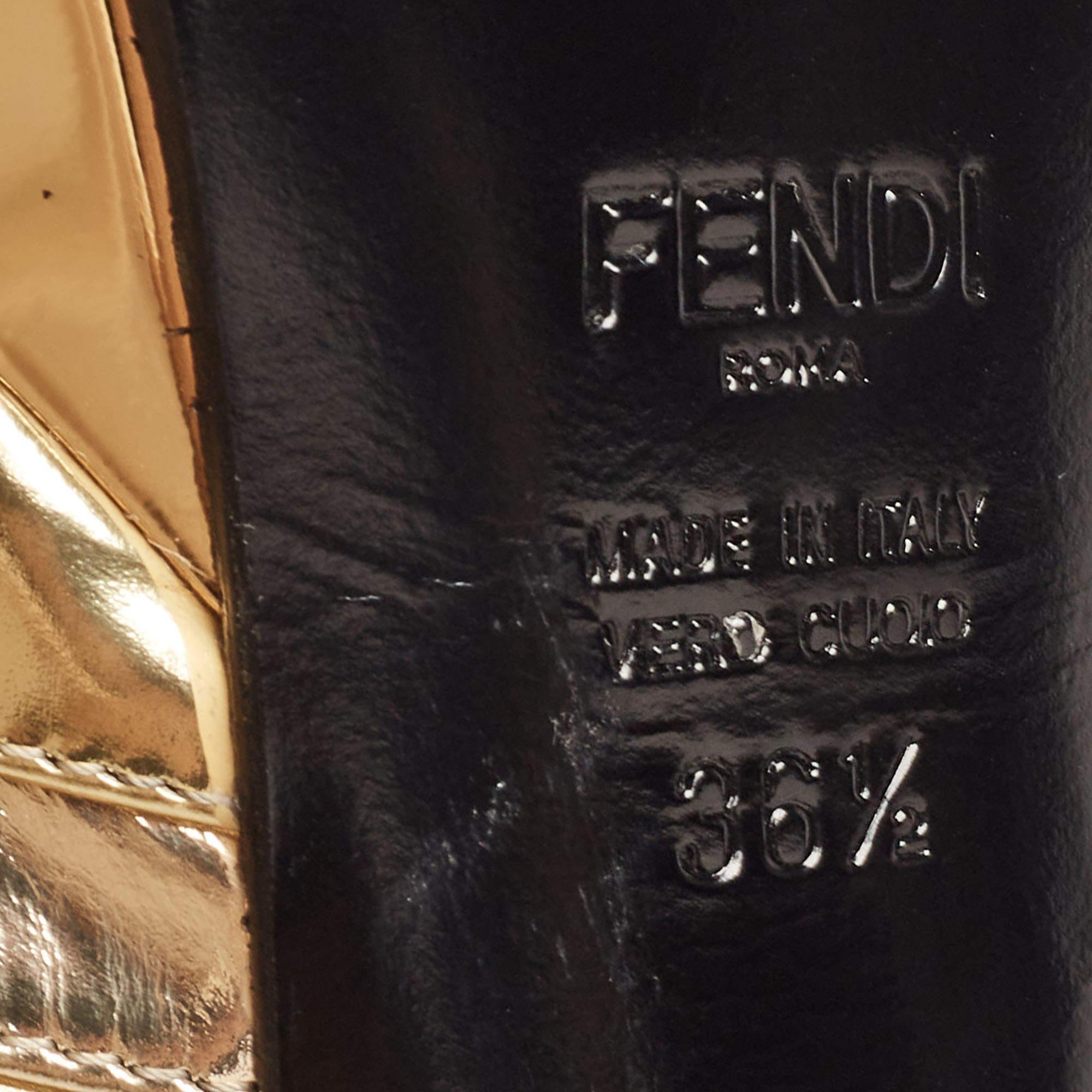 Fendi Gold Leather Fendista Peep Toe Pumps Size 36.5 For Sale 1