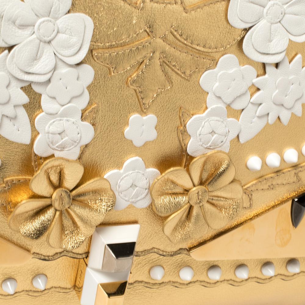 Fendi Gold Leather Floral Studded Kan I Shoulder Bag 2