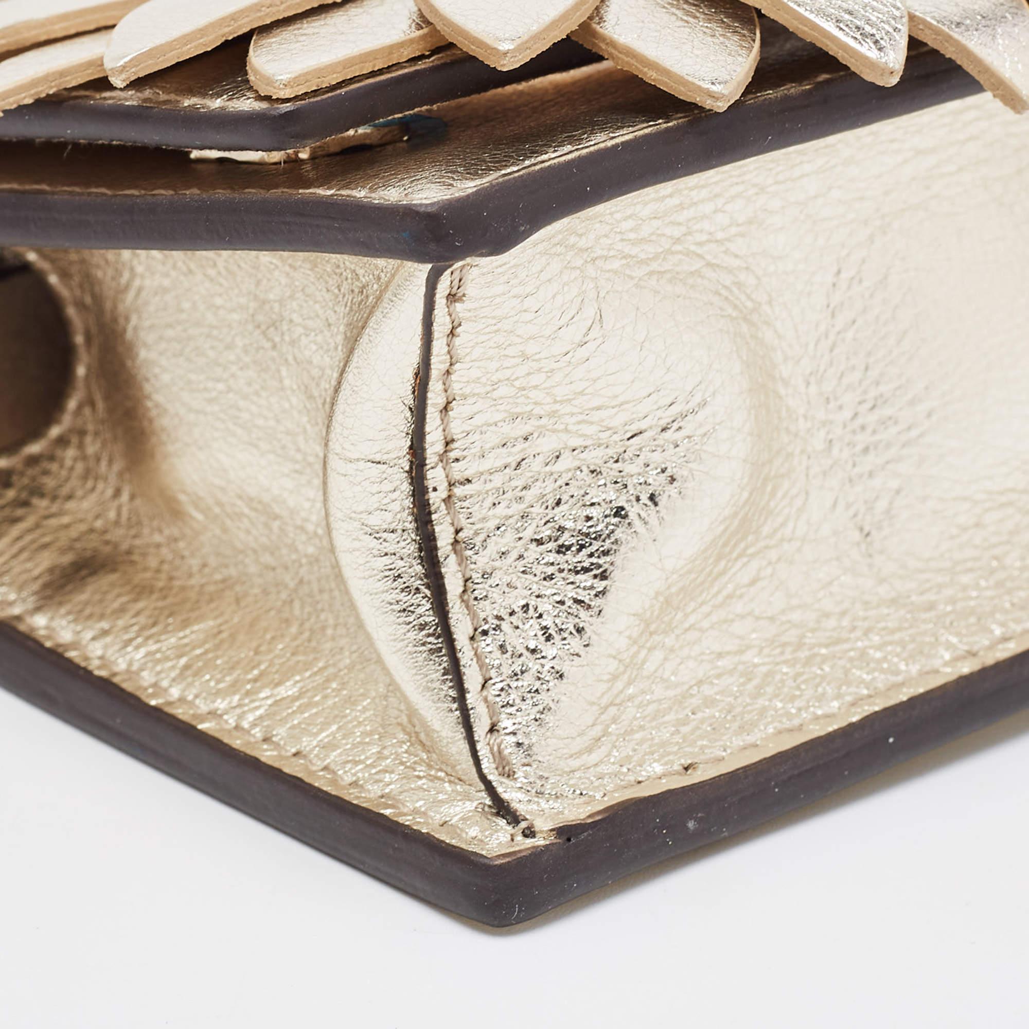 Fendi Gold Leather Micro Flower Kan I Crossbody Bag 6