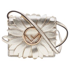 Fendi Gold Leather Micro Flower Kan I Crossbody Bag