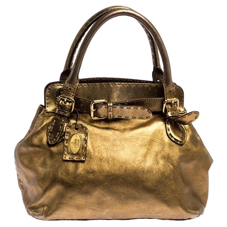 Fendi Gold Leather Selleria Villa Borghese Satchel