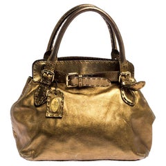 Fendi Gold Leather Selleria Villa Borghese Satchel