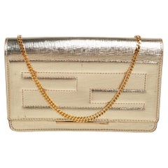 Fendi Gold Leather Tube On Chain Wallet