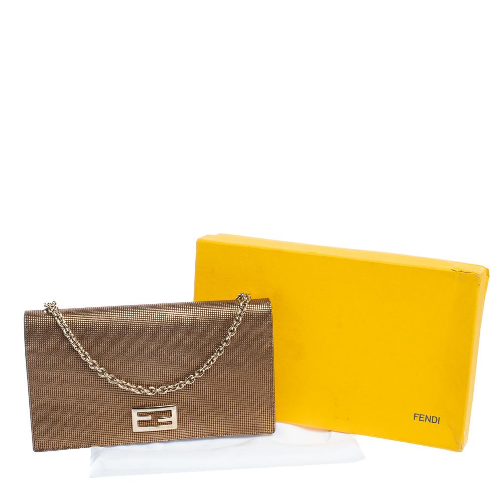 Fendi Gold Mesh Effect Leather FF Wallet On Chain 6
