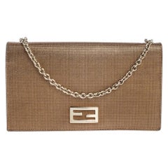 Used Fendi Gold Mesh Effect Leather FF Wallet On Chain