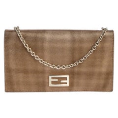 Fendi Gold Mesh Effect Leather FF Wallet On Chain