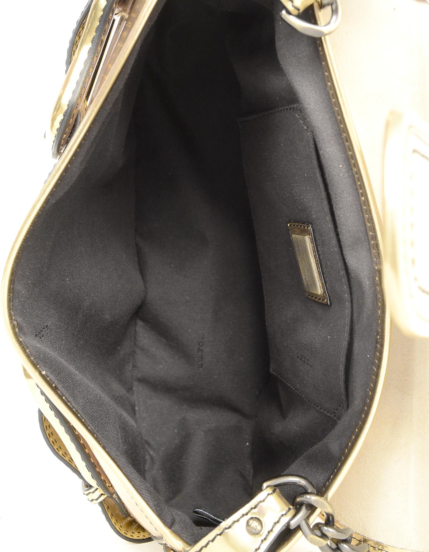Fendi Gold Metallic Glazed Leather B. Bis Buckle Shoulder Bag 2