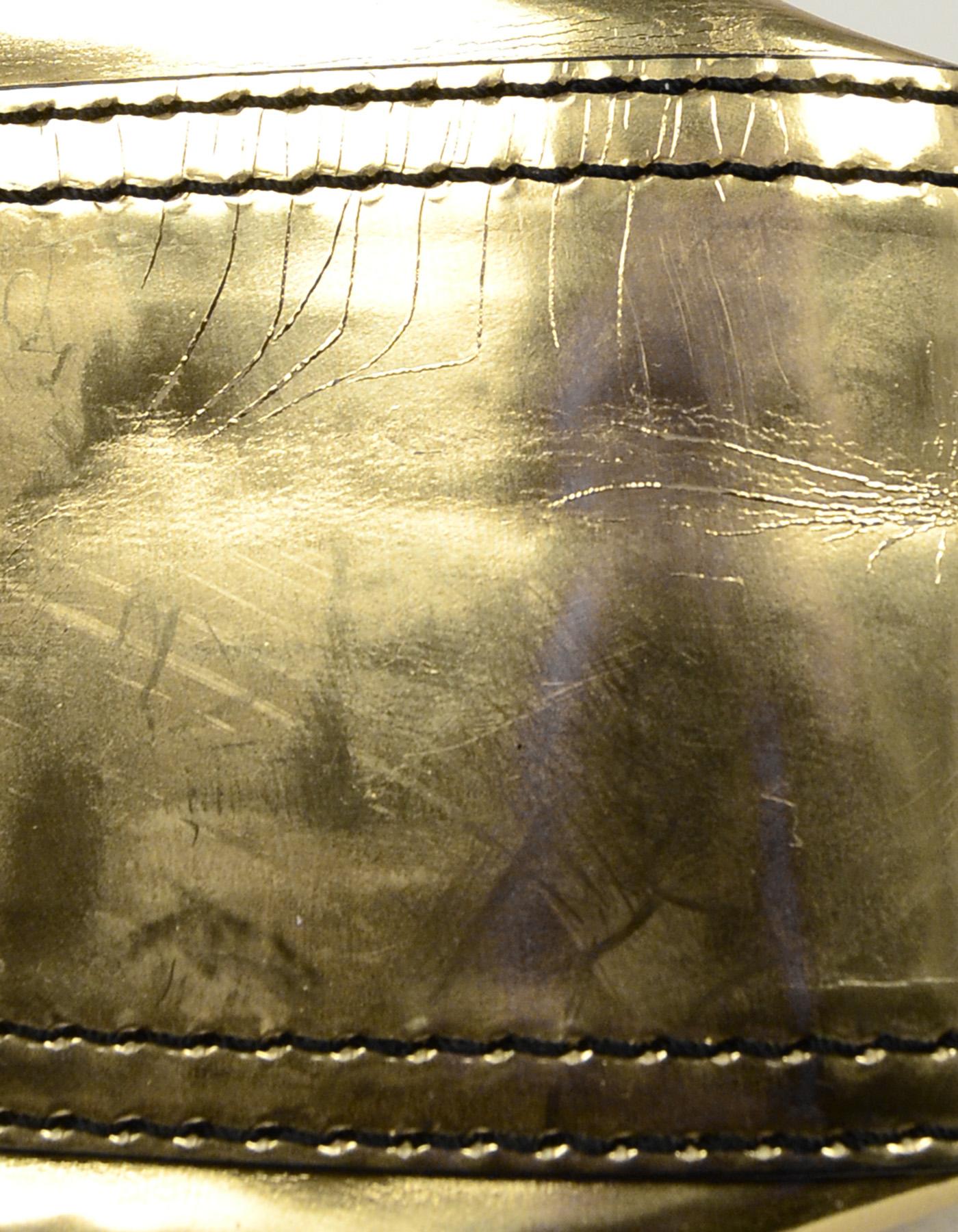 Brown Fendi Gold Metallic Glazed Leather B. Bis Buckle Shoulder Bag