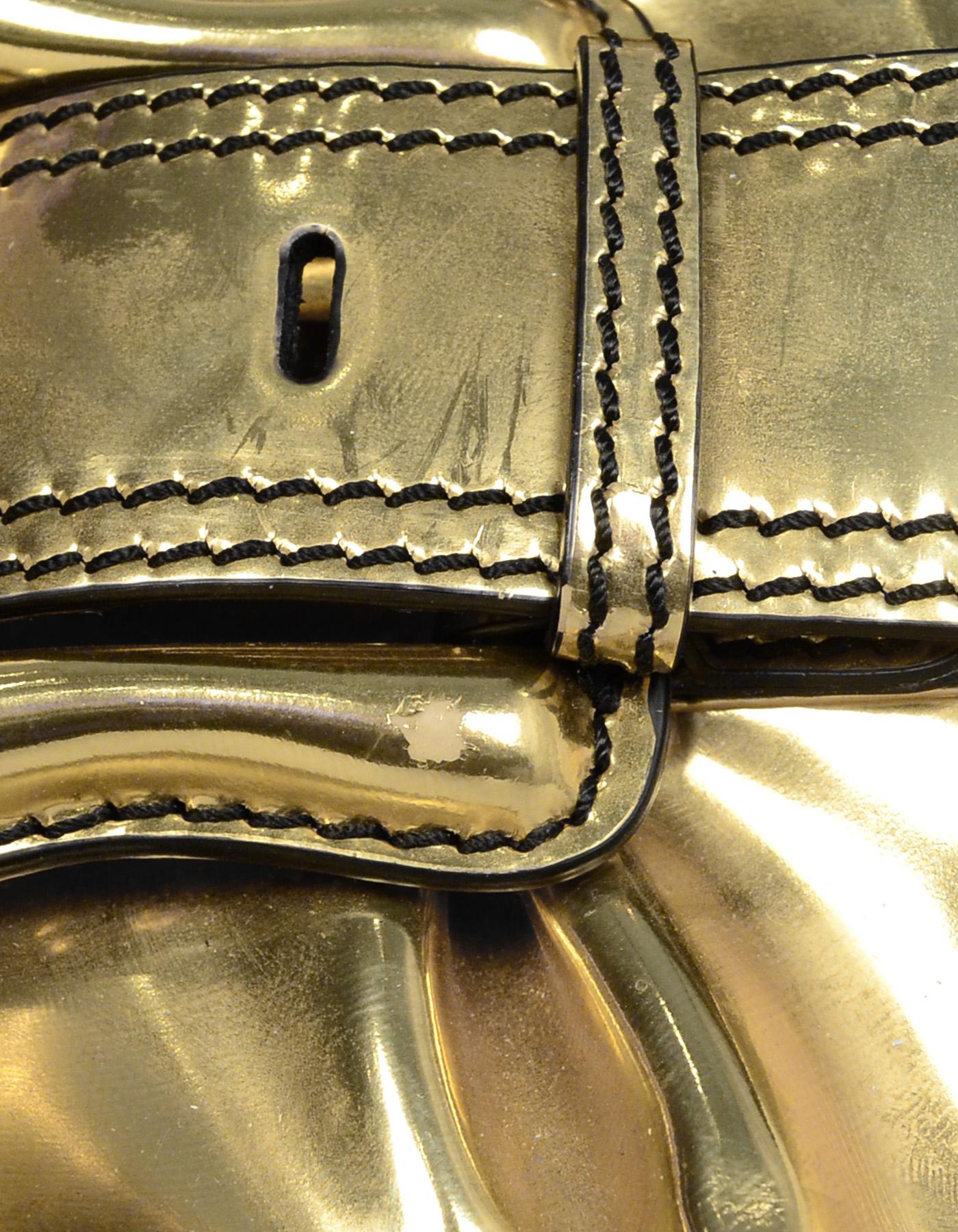 Women's Fendi Gold Metallic Glazed Leather B. Bis Buckle Shoulder Bag