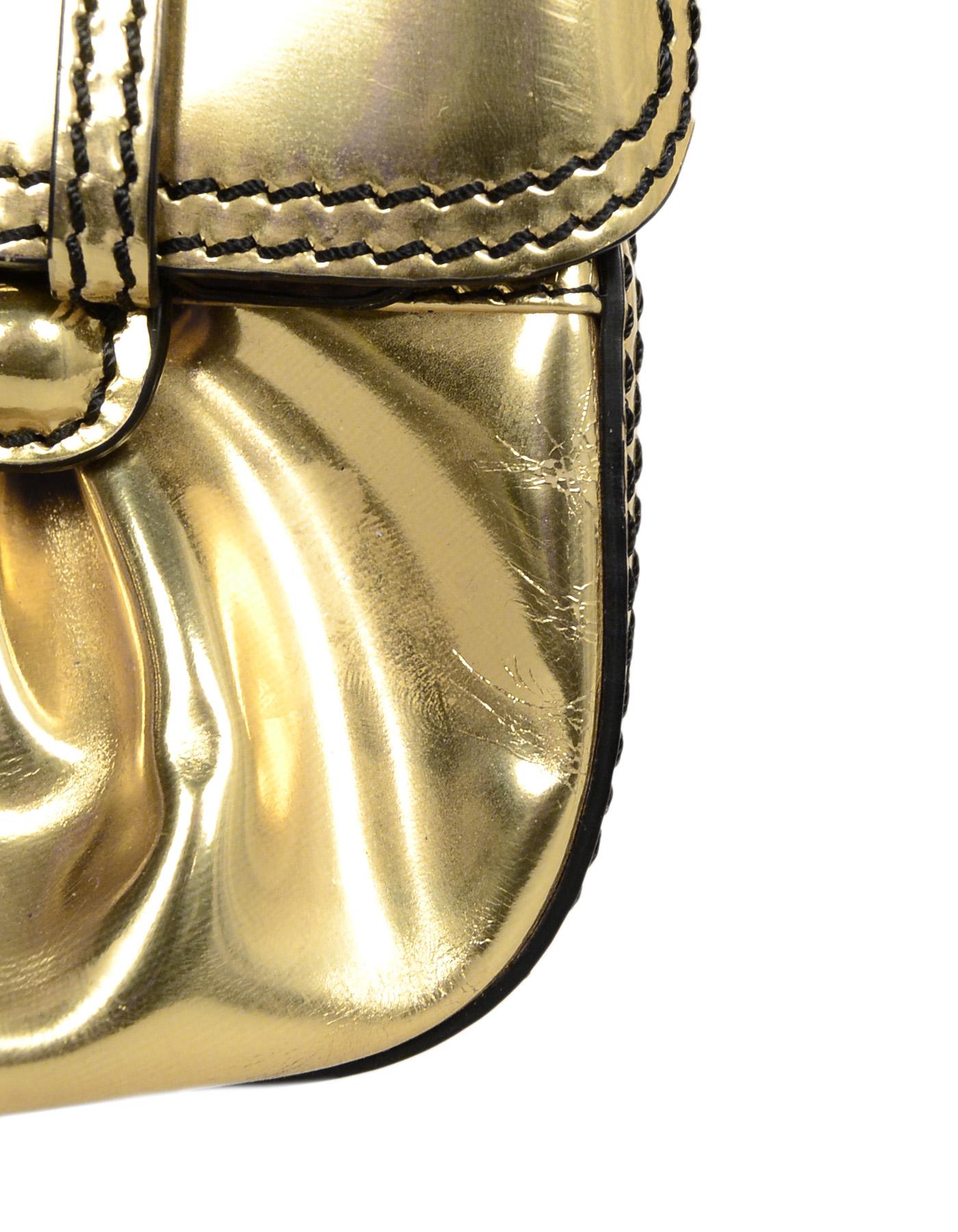 Fendi Gold Metallic Glazed Leather B. Bis Buckle Shoulder Bag 1