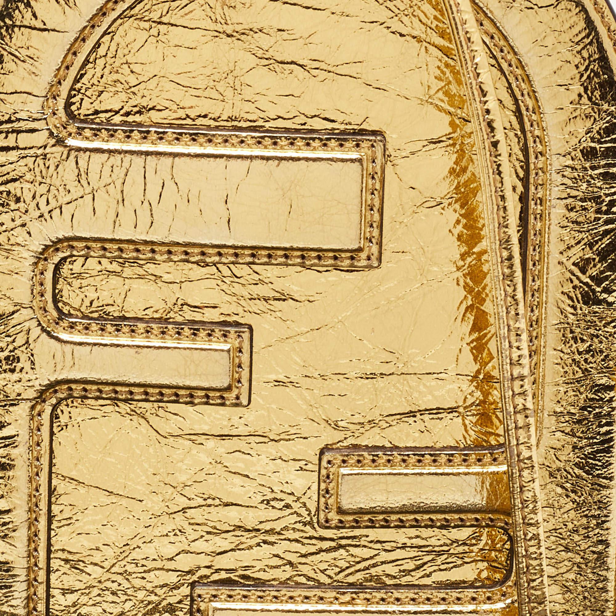 Fendi Gold Metallic Leather O'Lock Phone Pouch For Sale 1