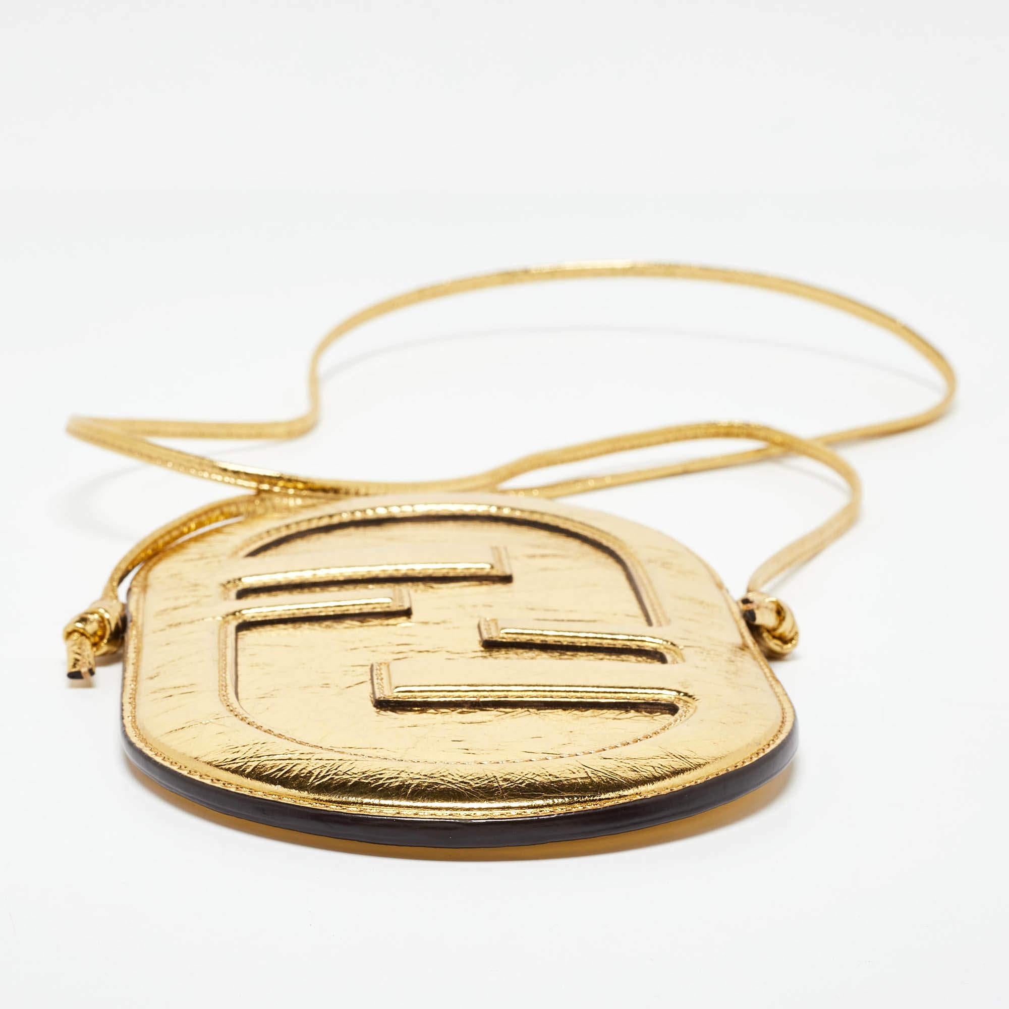 Fendi Gold Metallic Leather O'Lock Phone Pouch For Sale 2