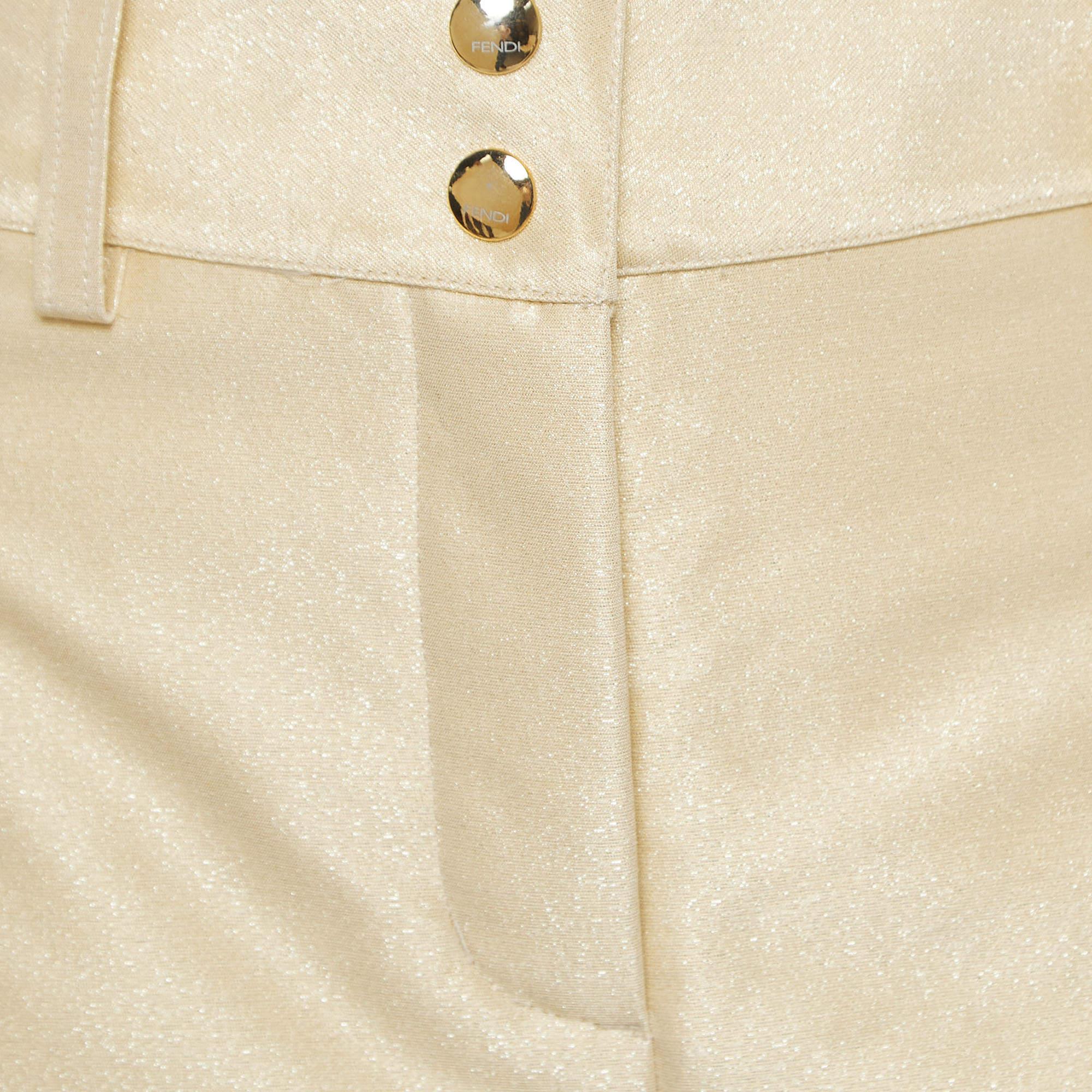 Fendi Gold Metallic Synthetic Insulated Ski Pants L In Excellent Condition For Sale In Dubai, Al Qouz 2