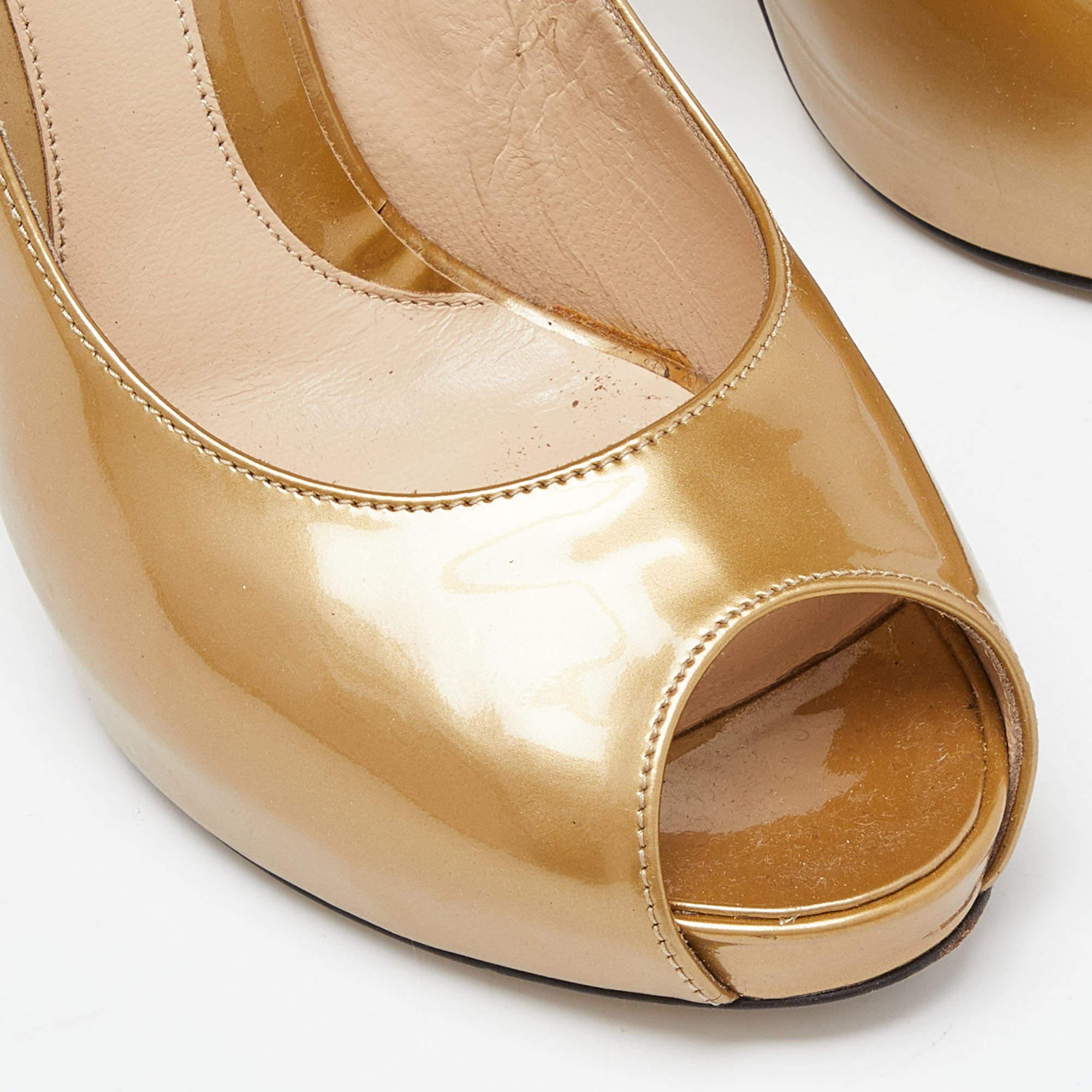 Fendi Gold Patent Leather Zucca Heel Peep Toe Pumps Size 40.5 3
