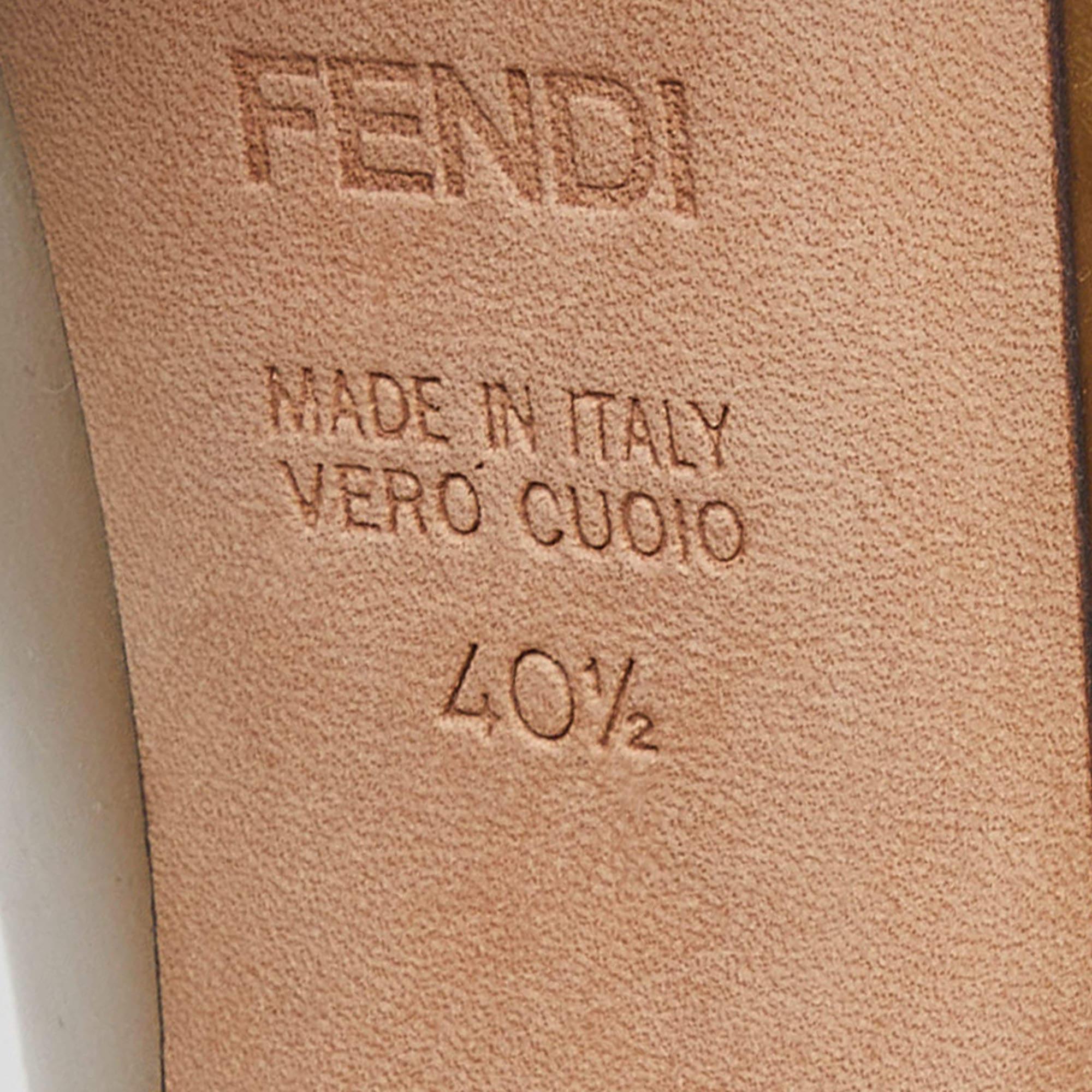 Fendi Gold Patent Leather Zucca Heel Peep Toe Pumps Size 40.5 4