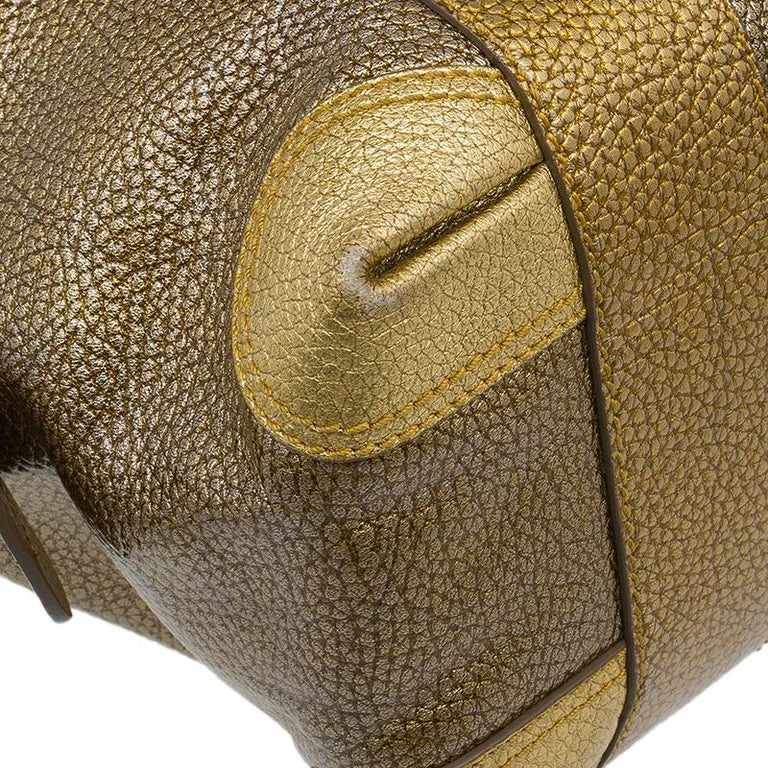 Fendi Gold Pebbled Leather Media Boston Bag For Sale at 1stDibs