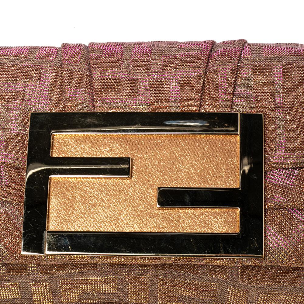 Fendi Gold/Pink Zucca Lurex Fabric Mia Pochette Bag 2