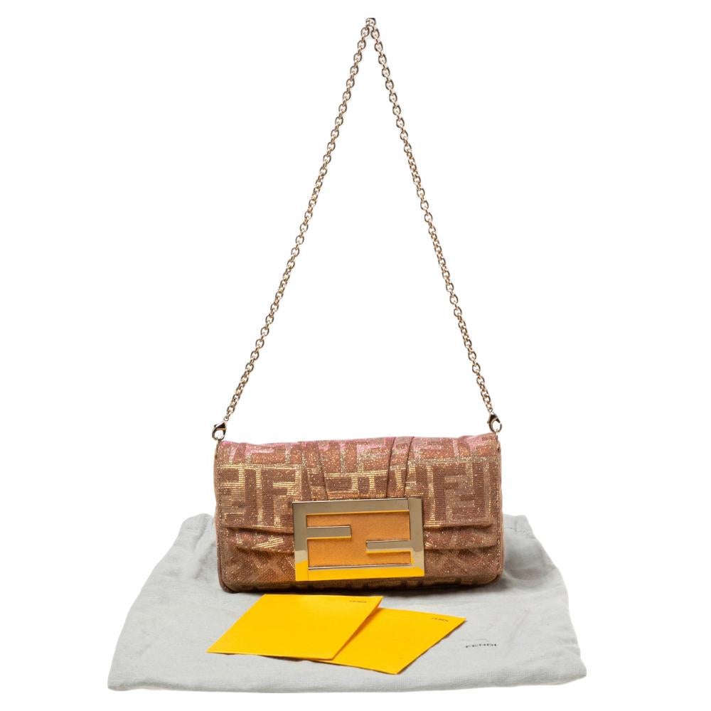 Fendi Gold/Pink Zucca Lurex Fabric Mia Pochette Bag 3