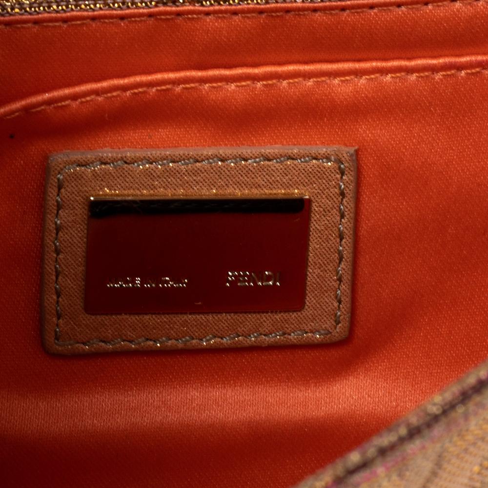 Brown Fendi Gold/Pink Zucca Lurex Fabric Mia Pochette Bag
