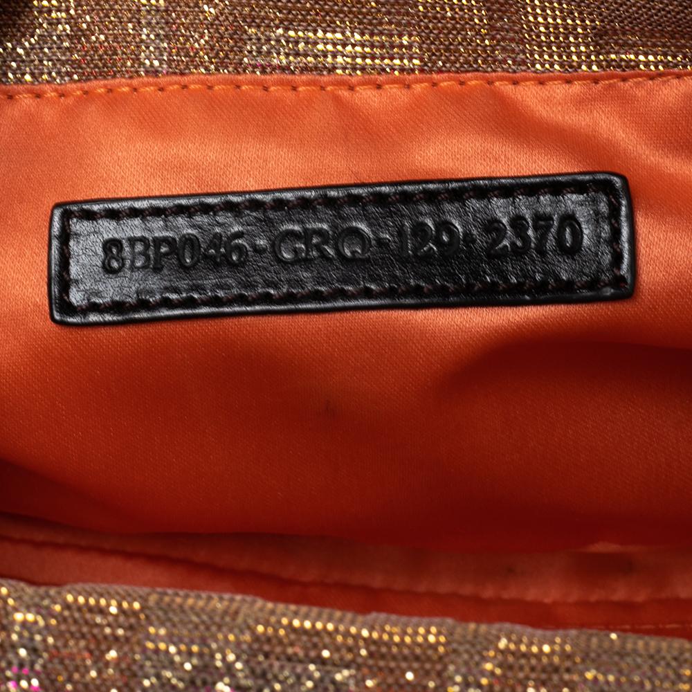 Fendi Gold/Pink Zucca Lurex Fabric Mia Pochette Bag In Good Condition In Dubai, Al Qouz 2