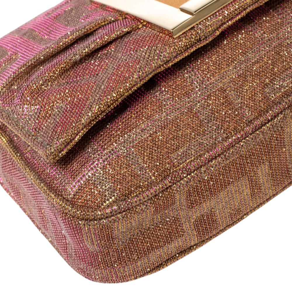 Women's Fendi Gold/Pink Zucca Lurex Fabric Mia Pochette Bag