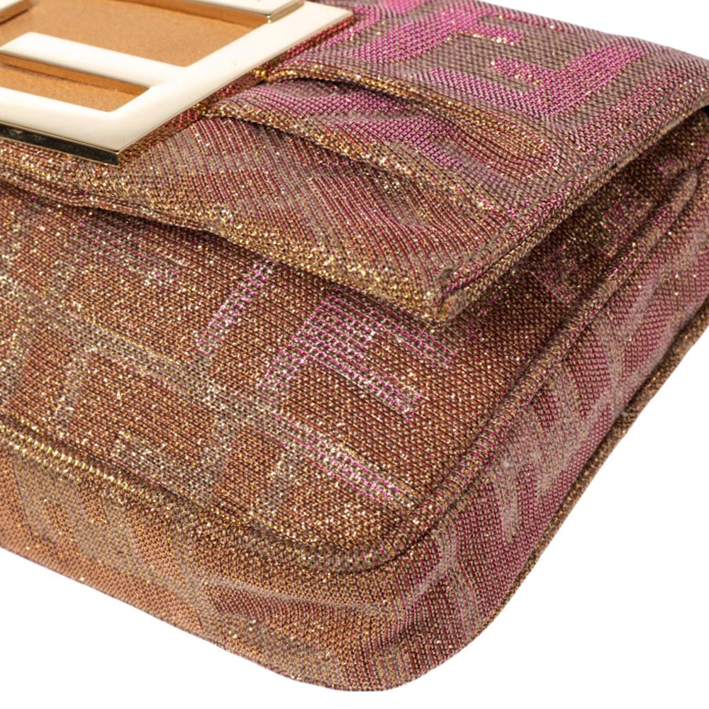 Fendi Gold/Pink Zucca Lurex Fabric Mia Pochette Bag 1