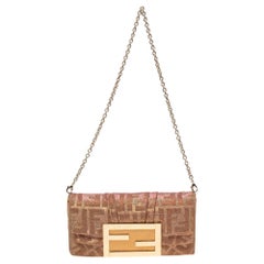 Fendi Gold/Pink Zucca Lurex Fabric Mia Pochette Bag