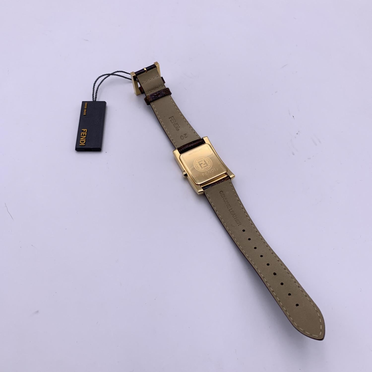 Fendi Gold Plated Rectangle 7000 G Quartz Wrist Watch Brown Dial at
