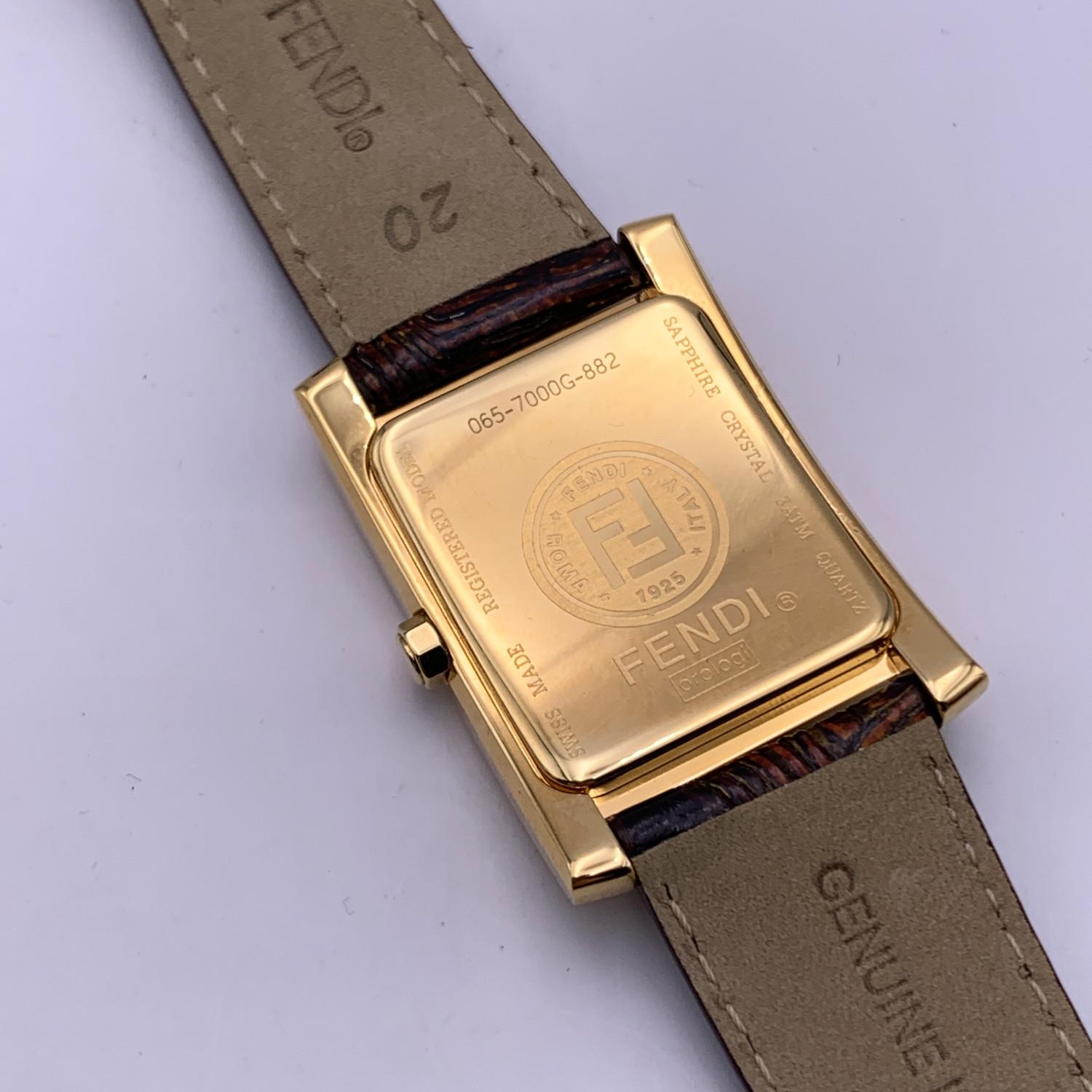 Fendi Gold Plated Rectangle 7000 G Quartz Wrist Watch Brown Dial In New Condition In Rome, Rome