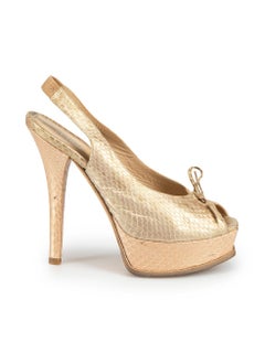 Fendi Gold Python Leather Bow Accent Slingback Sandals Size IT 38.5