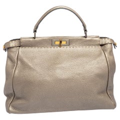 Fendi Gold Selleria Leather Large Peekaboo Top Handle Bag