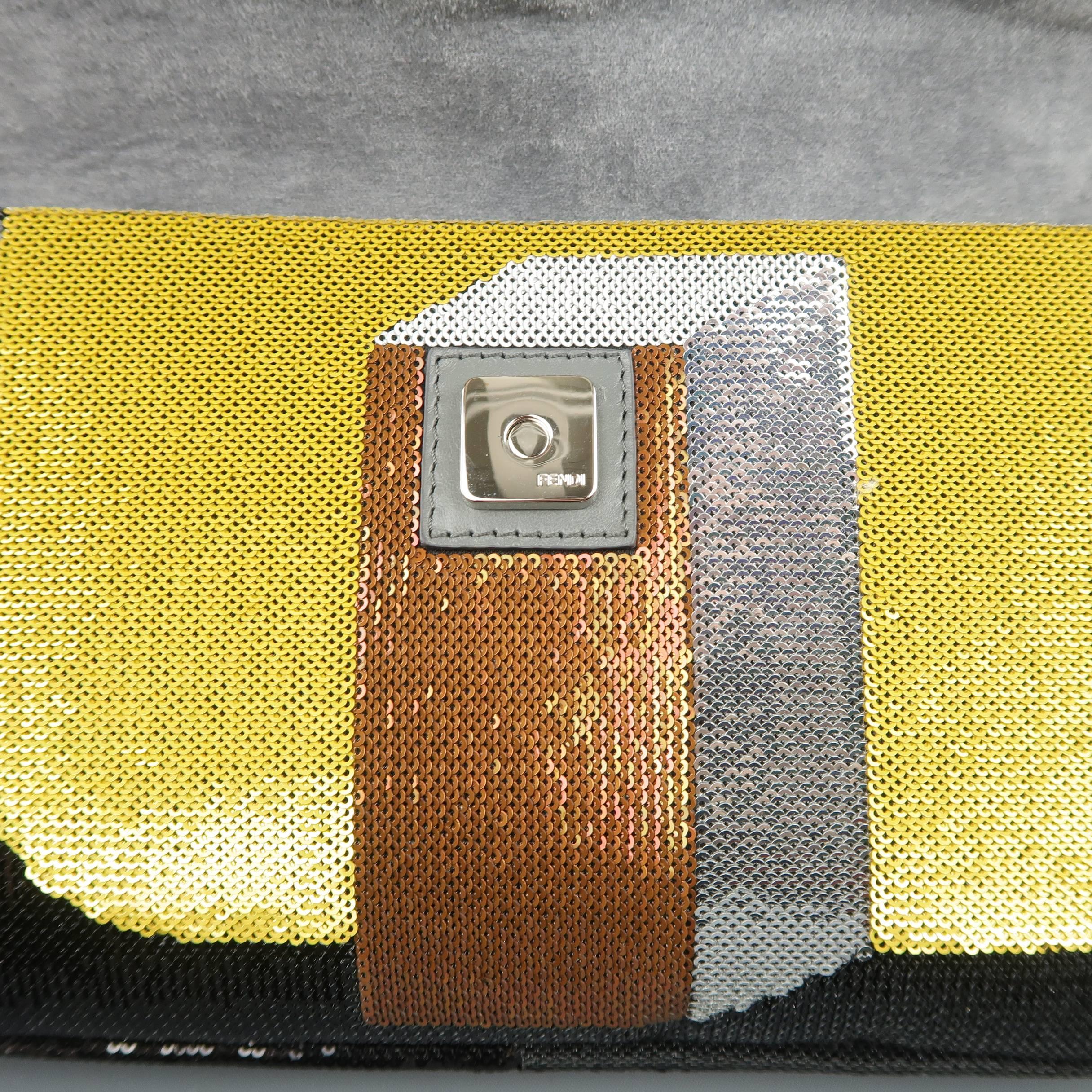Fendi Gold Silver and Bronze Color Block Sequined Baguette Handbag 2