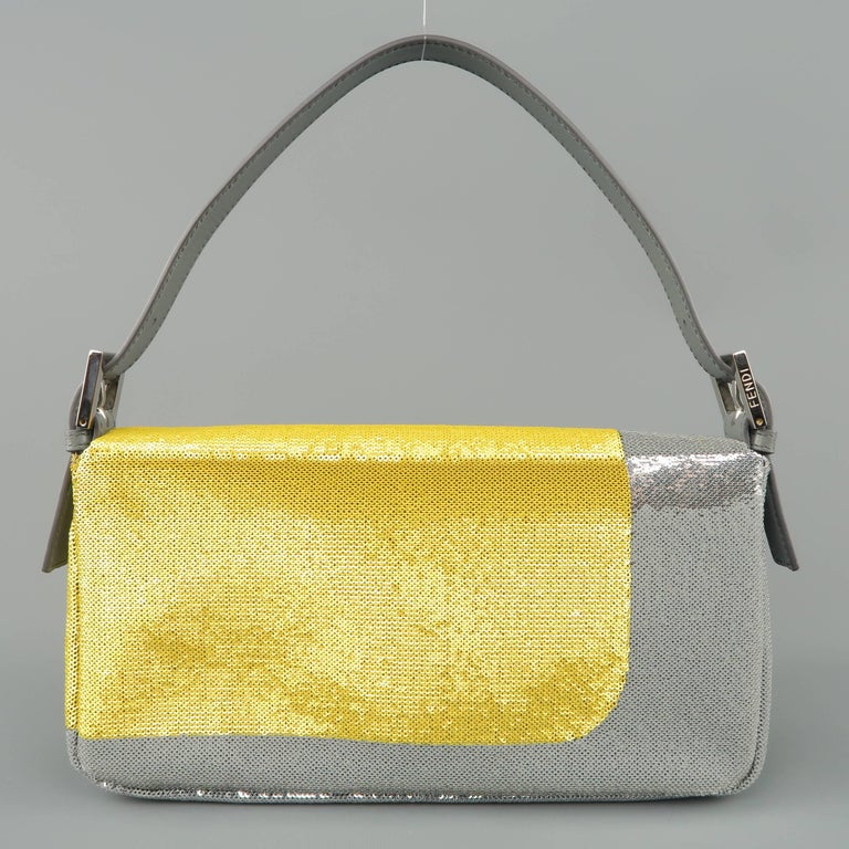 Fendi vintage Baguette shoulder bag in gold, bronze, black and silver  geometric sequins Leather ref.399270 - Joli Closet