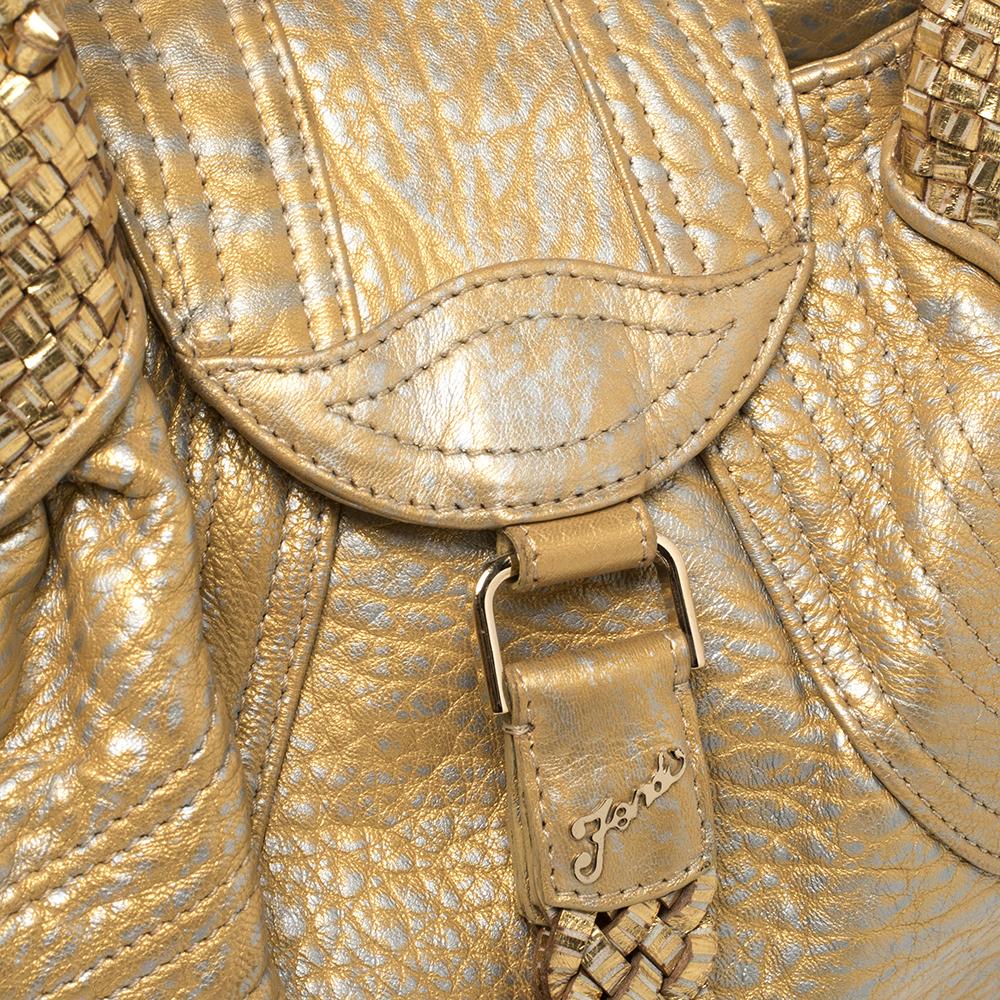 Beige Fendi Gold/Silver Leather Mini Spy Bag