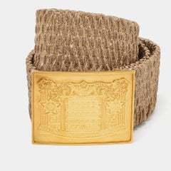 Fendi Gold Stretch Fabric and Leather Waist Belt 75CM