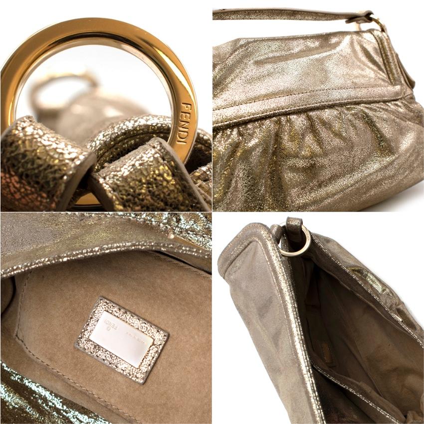 Women's or Men's Fendi Gold Suede Vintage Flap Bag For Sale