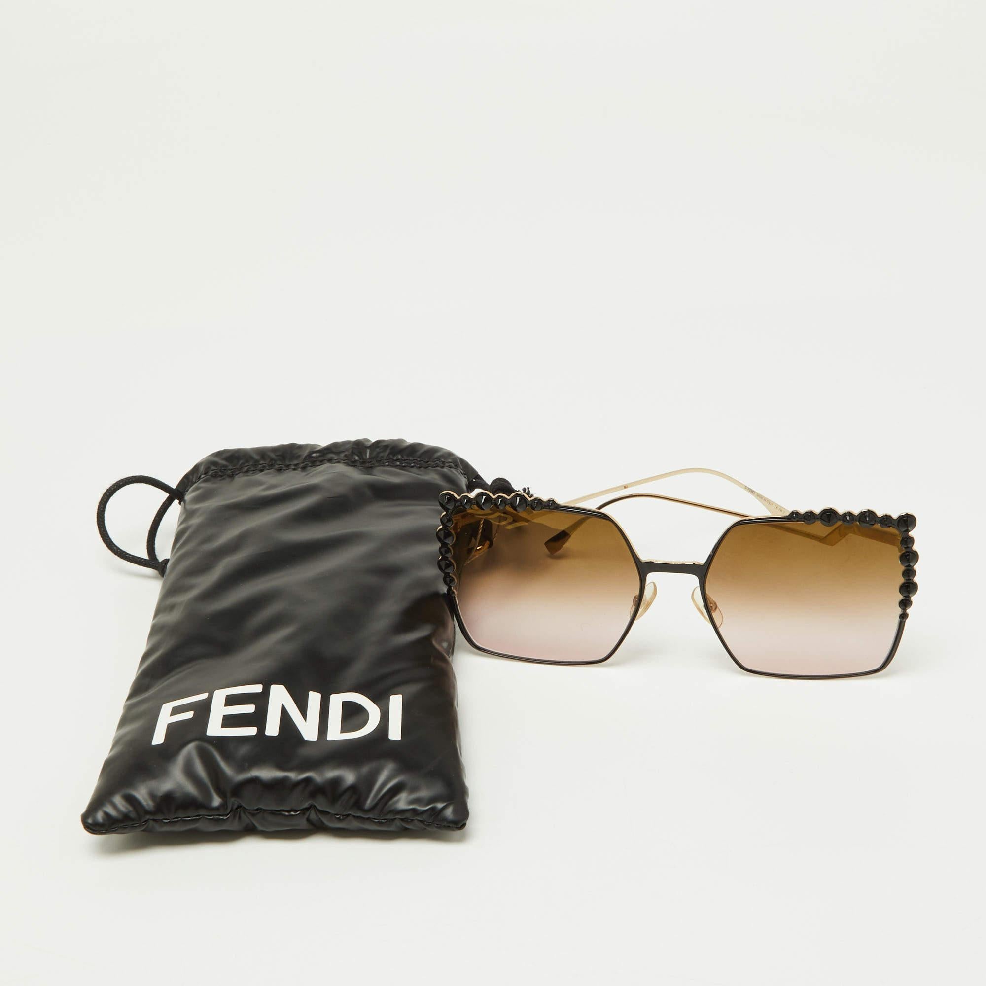 Women's Fendi Gold Tone/Brown Pink Ombré FF0259/S Studded Geometric Sunglasses For Sale