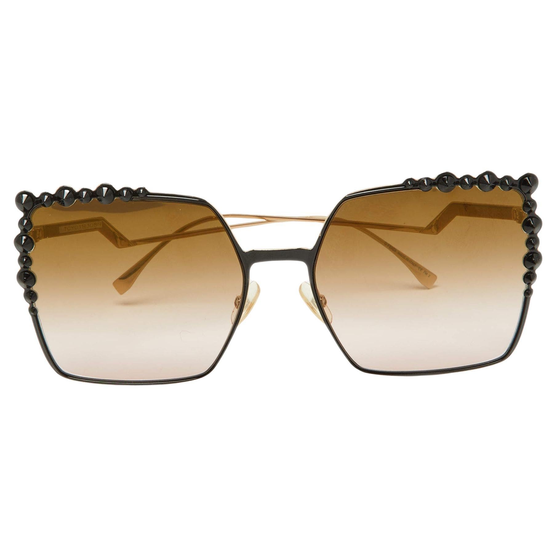 Fendi Gold Tone/Brown Pink Ombré FF0259/S Studded Geometric Sunglasses For Sale