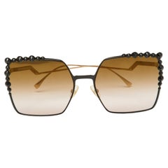 Vintage Fendi Gold Tone/Brown Pink Ombré FF0259/S Studded Geometric Sunglasses