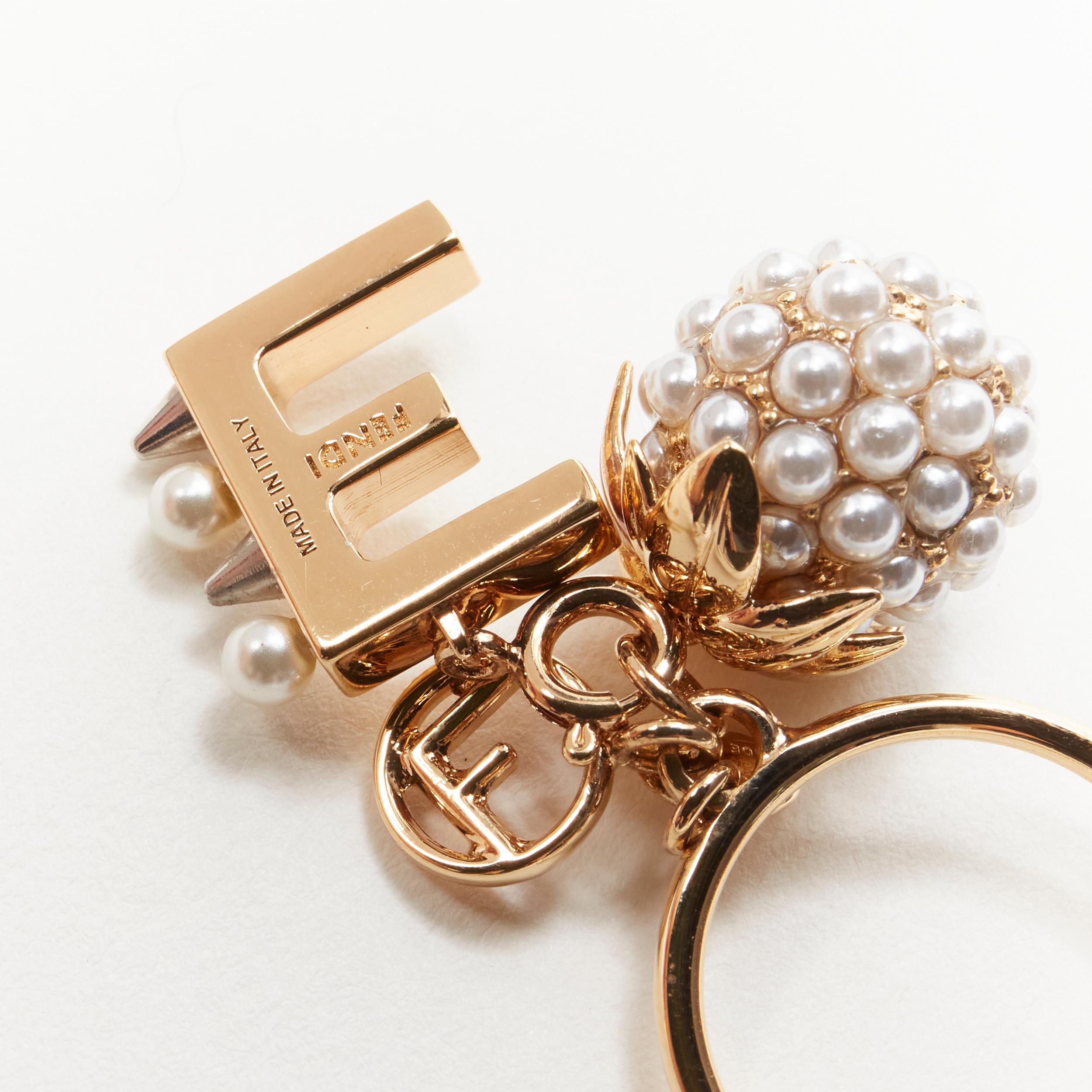 FENDI gold tone E alphabet pearl spike embellished berry charm ring For Sale 1